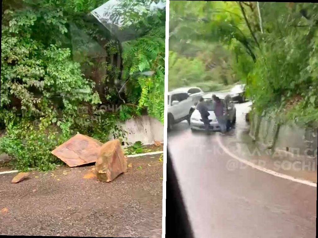 Автомобиль попал под камнепад на горной дороге в Сочи